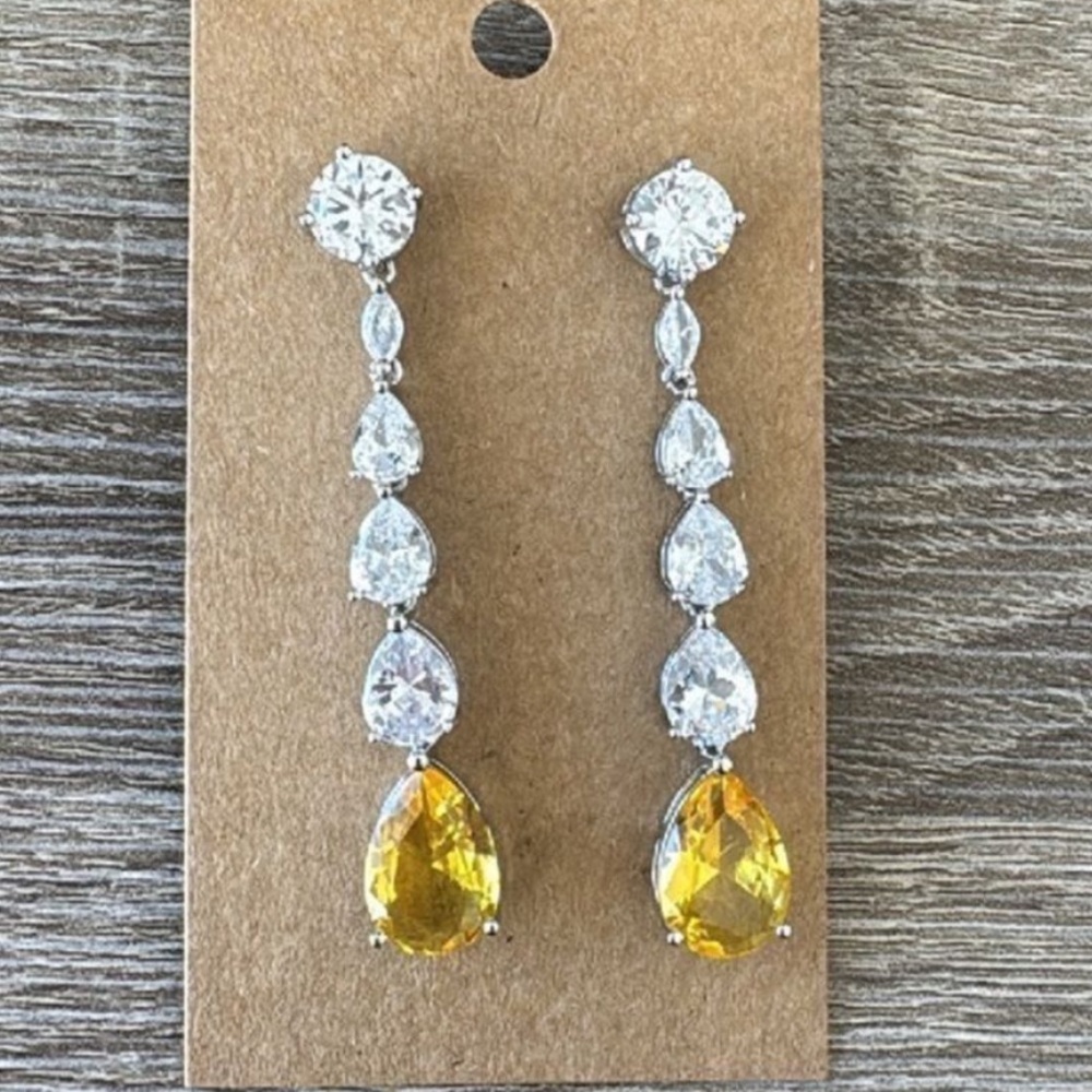 Silver Canary Yellow Drop Earrings